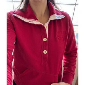 American Living women’s red 100% cotton polo preppy sweatshirt white trim nautic